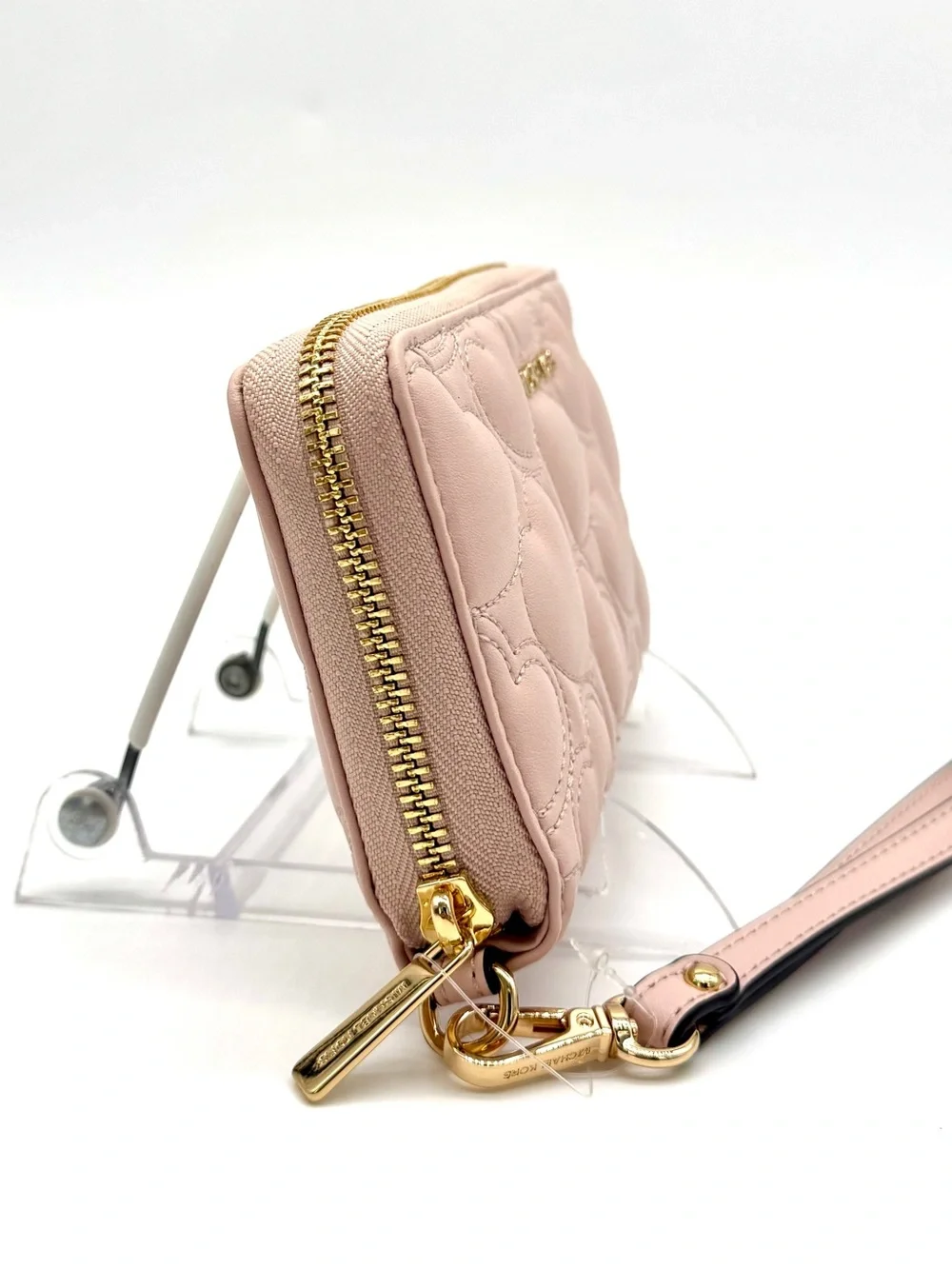 Michael Kors Large Quilted Heart Flat MF Phone Case Wallet Powder Blush
